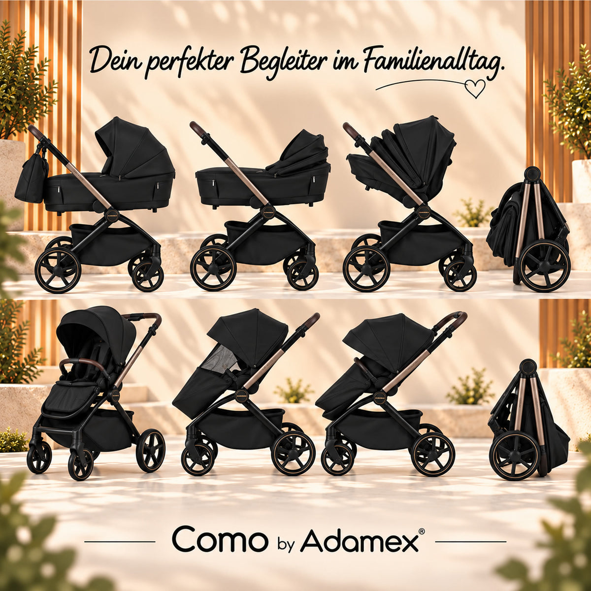 Adamex COMO 2-in-1 Kinderwagen Schwarz – faltbare Babywanne