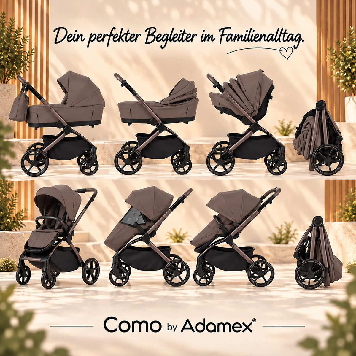 Adamex COMO 2-in-1 Kinderwagen Taupe – faltbare Babywanne