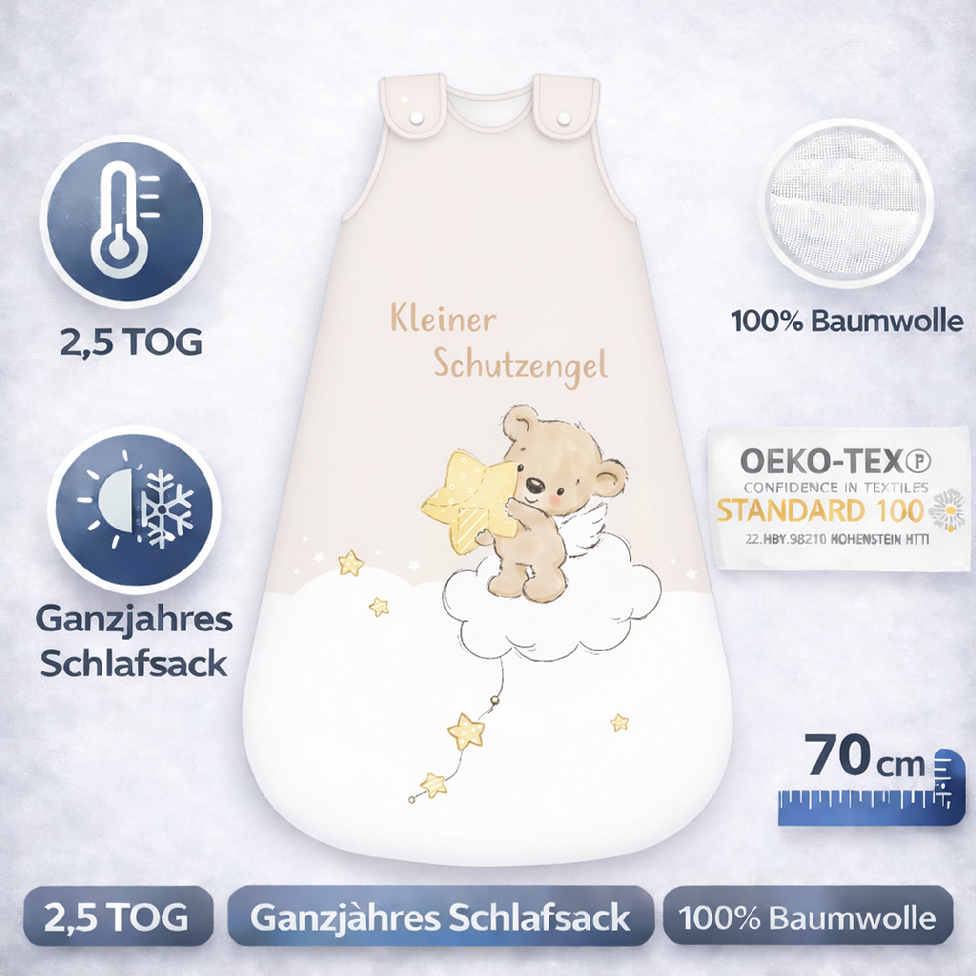 babybest® Babyschlafsack Kleiner Schutzengel – Ganzjahres Schlafsack 2,5 TOG – 70 cm