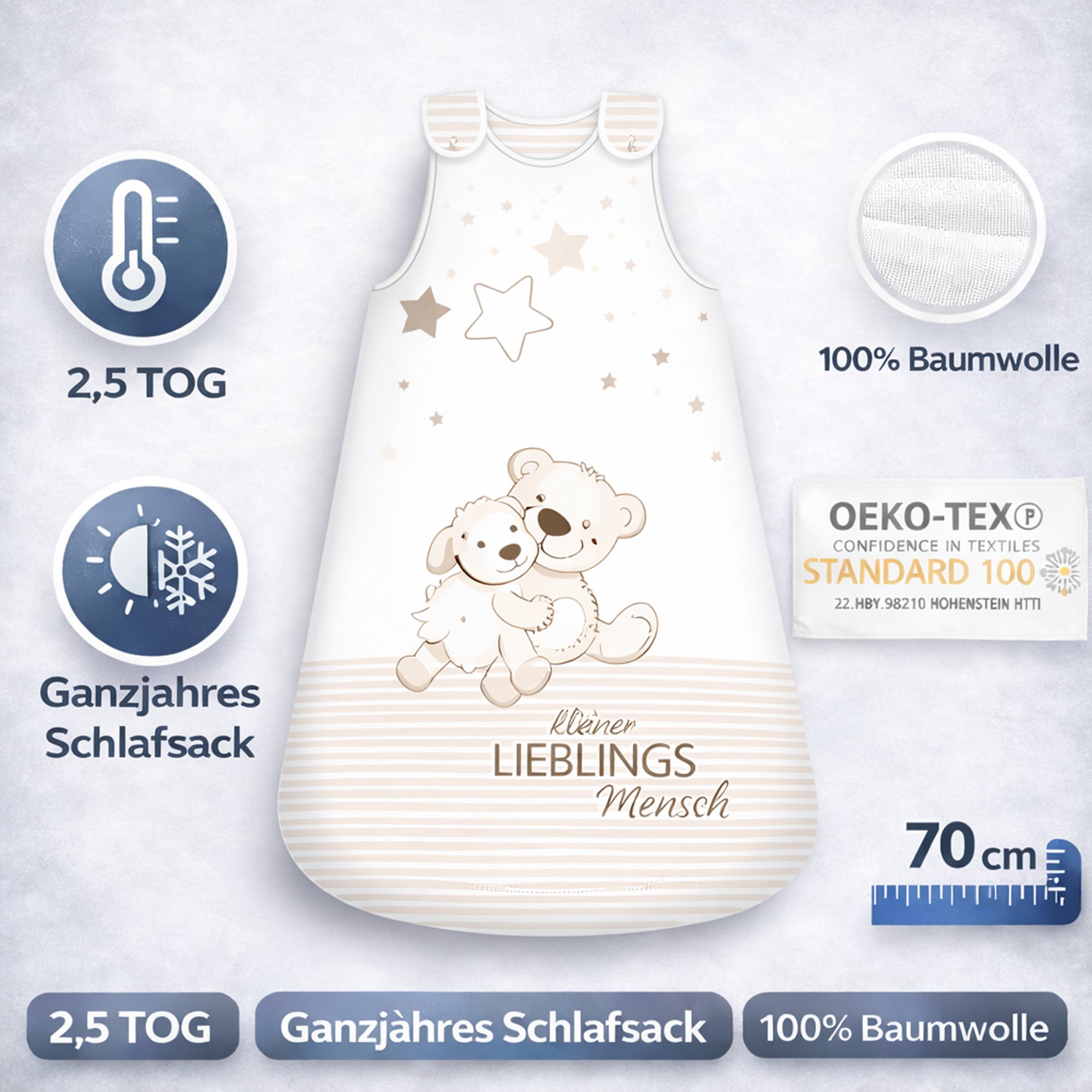 babybest® Babyschlafsack Kleiner Lieblingsmensch Beige – Ganzjahres Schlafsack 2,5 TOG