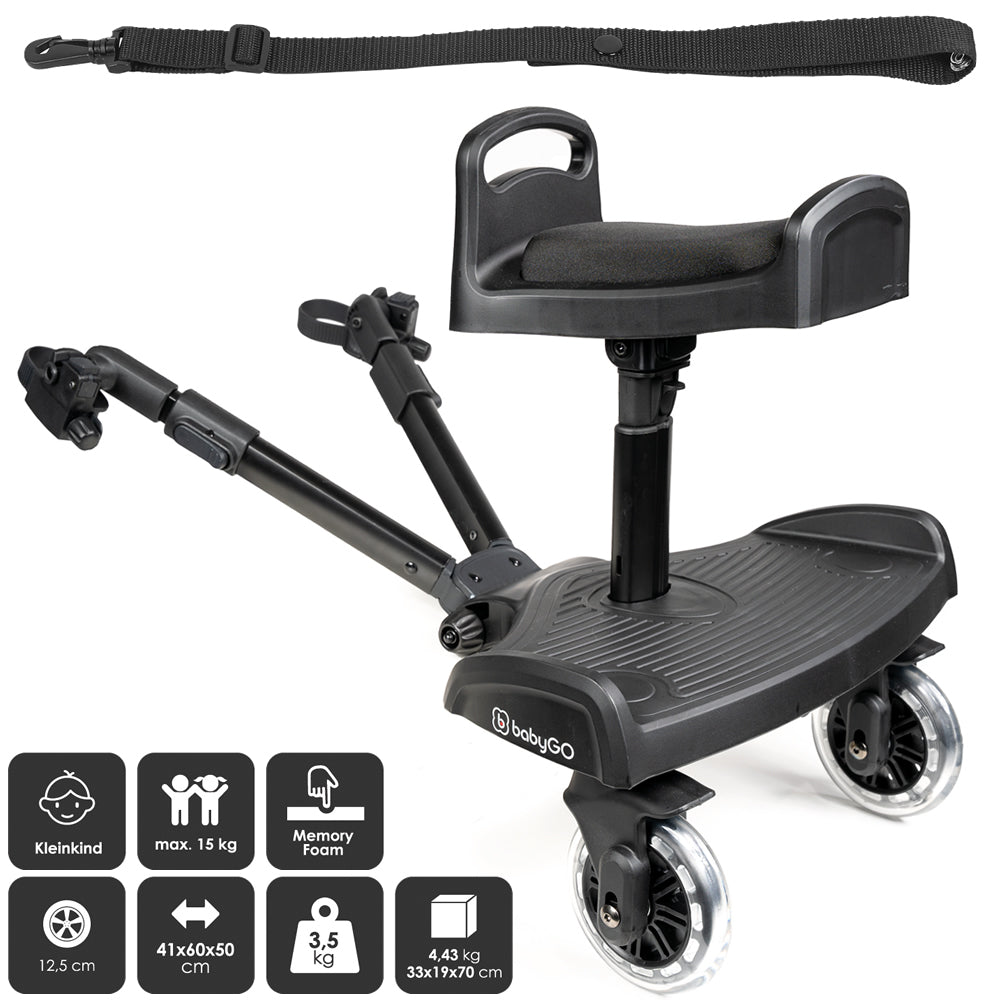 BabyGo Buggy Board mit Sitz Kinderwagen Kiddy Trittbrett WeGo