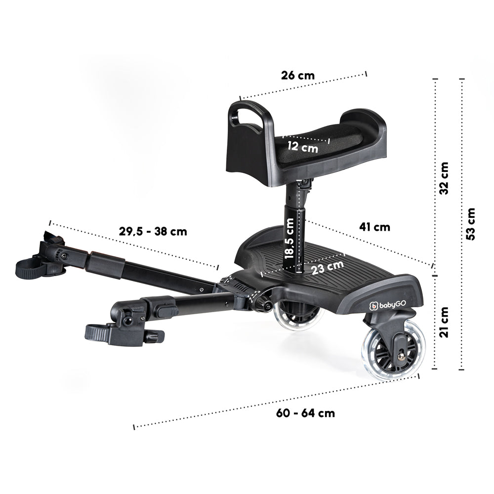 BabyGo Buggy Board mit Sitz Kinderwagen Kiddy Trittbrett WeGo