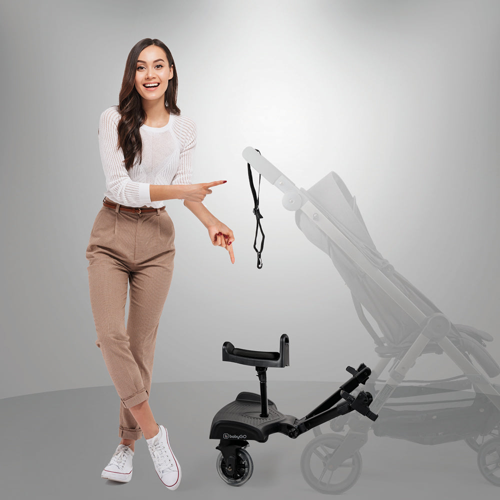 BabyGo Buggy Board mit Sitz Kinderwagen Kiddy Trittbrett WeGo