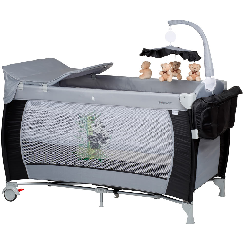 babyGO Reisebett Sleeper Deluxe 3in1 – Baby Reisebett mit Wickelauflage, Mobile & Zubehör