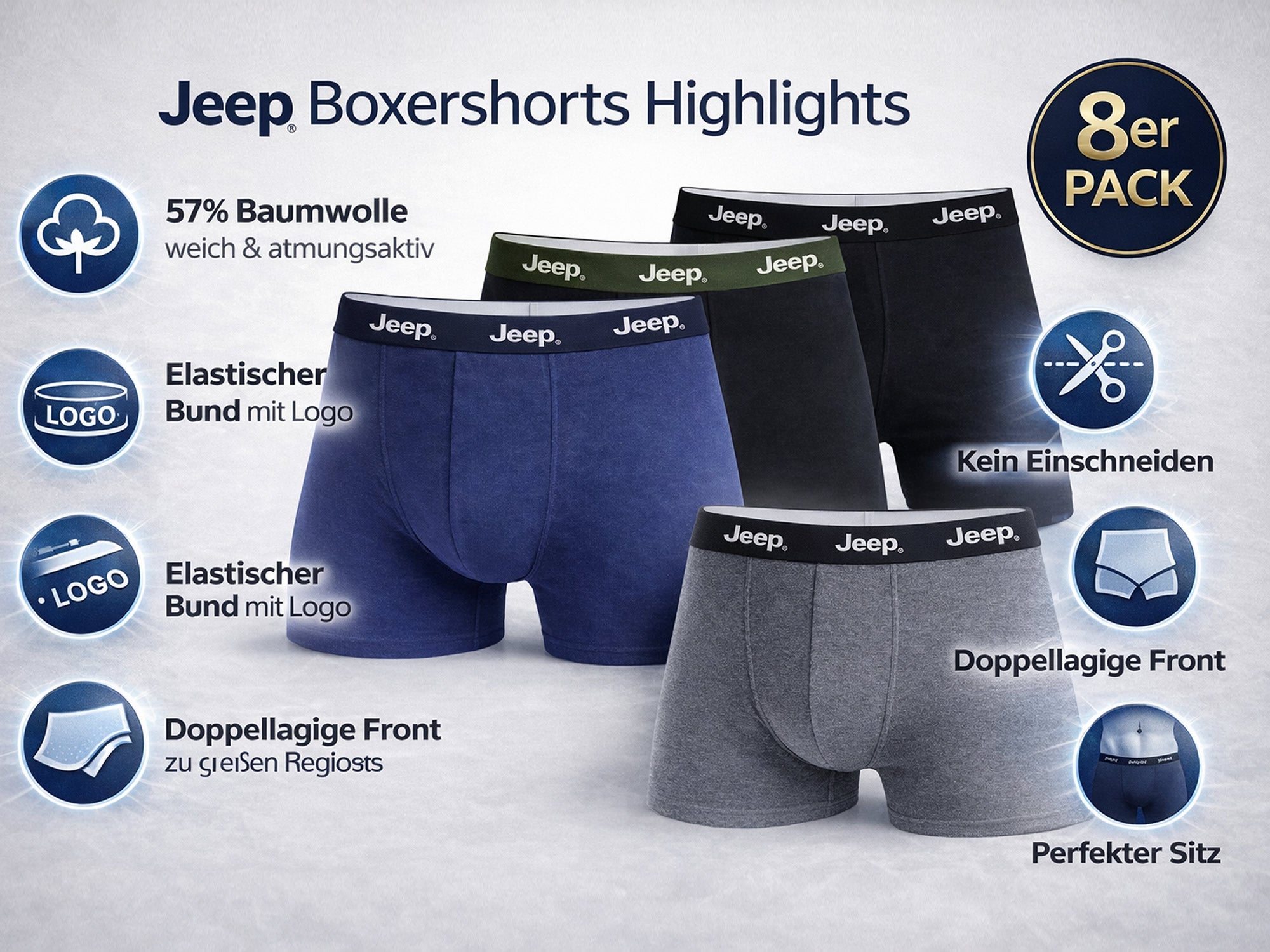 Jeep Boxershorts Herren 8er-Pack – Baumwolle Boxer Shorts S–XXL