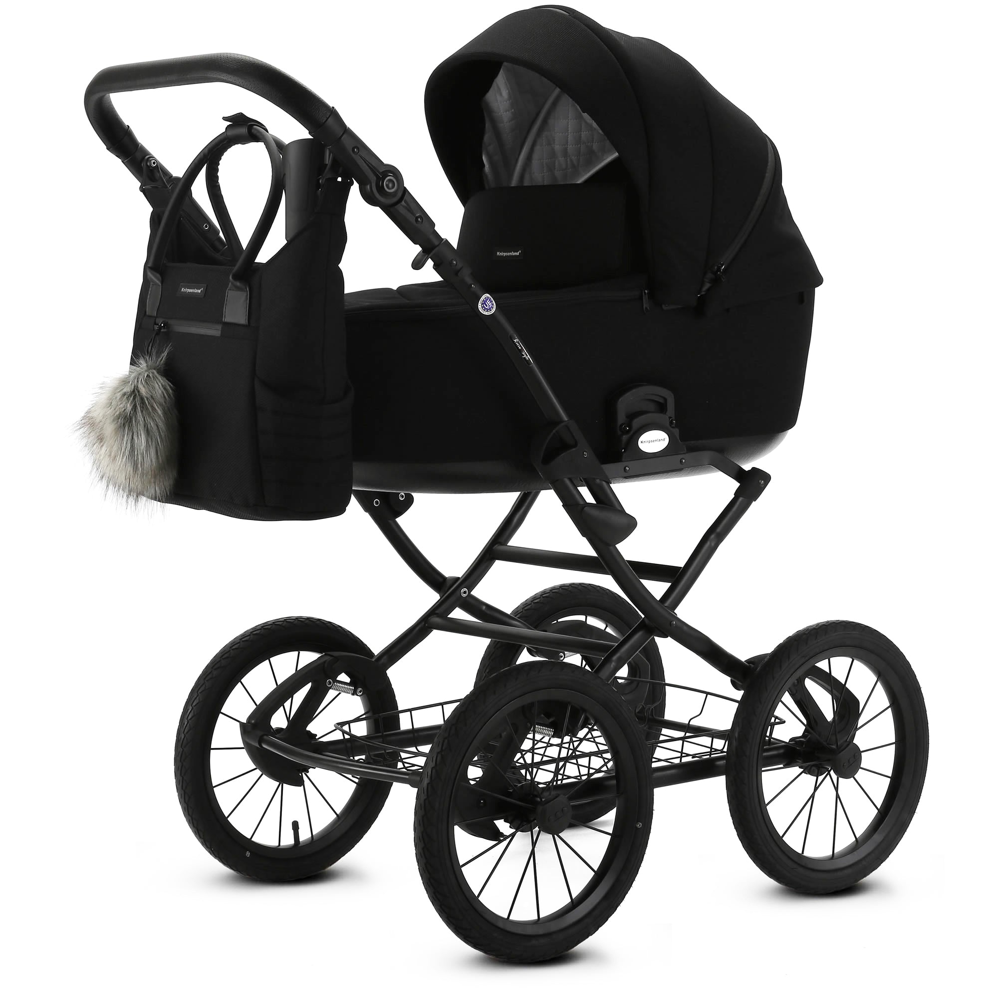 Knirpsenland Retro Style 2.0 Kinderwagen Schwarz – Luxus Kombikinderwagen | Black Edition