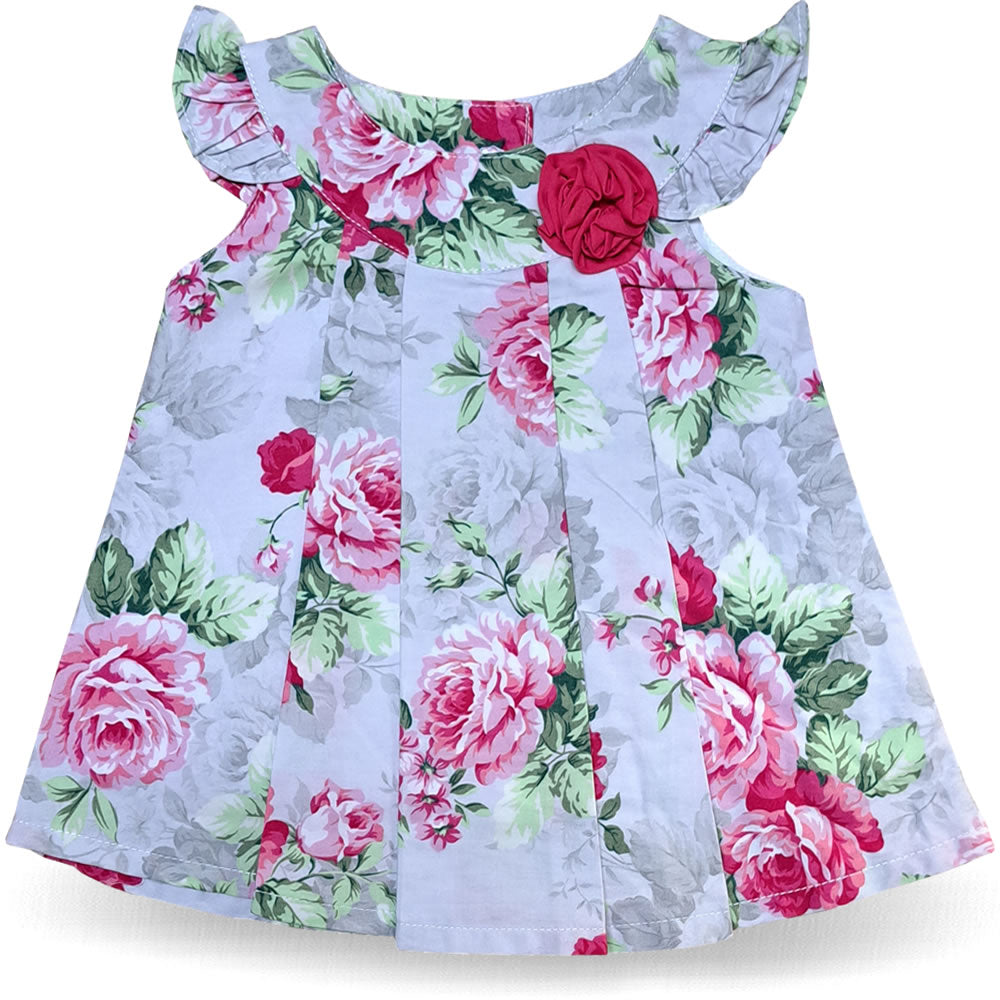 Baby Kleid Sommerkleid Rosen Grau Rosa