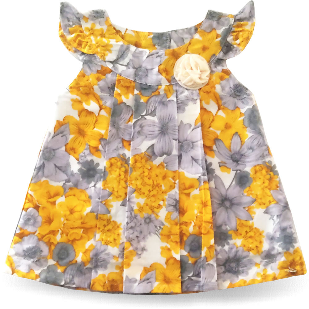 Baby Kleid Sommerkleid Blumen Grau Gelb