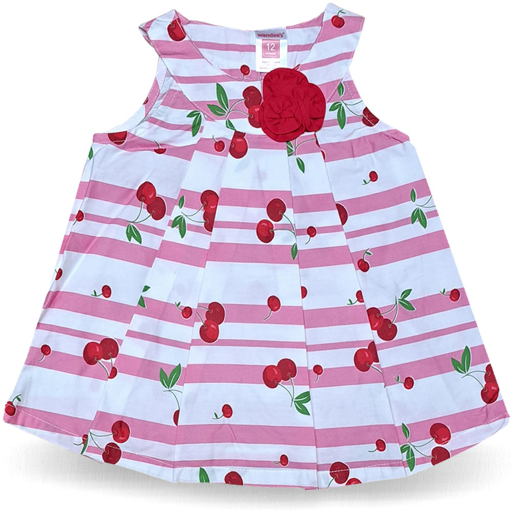 Baby Kleid Sommerkleid Rosa Weiß gestreift mit Kirschen Muster