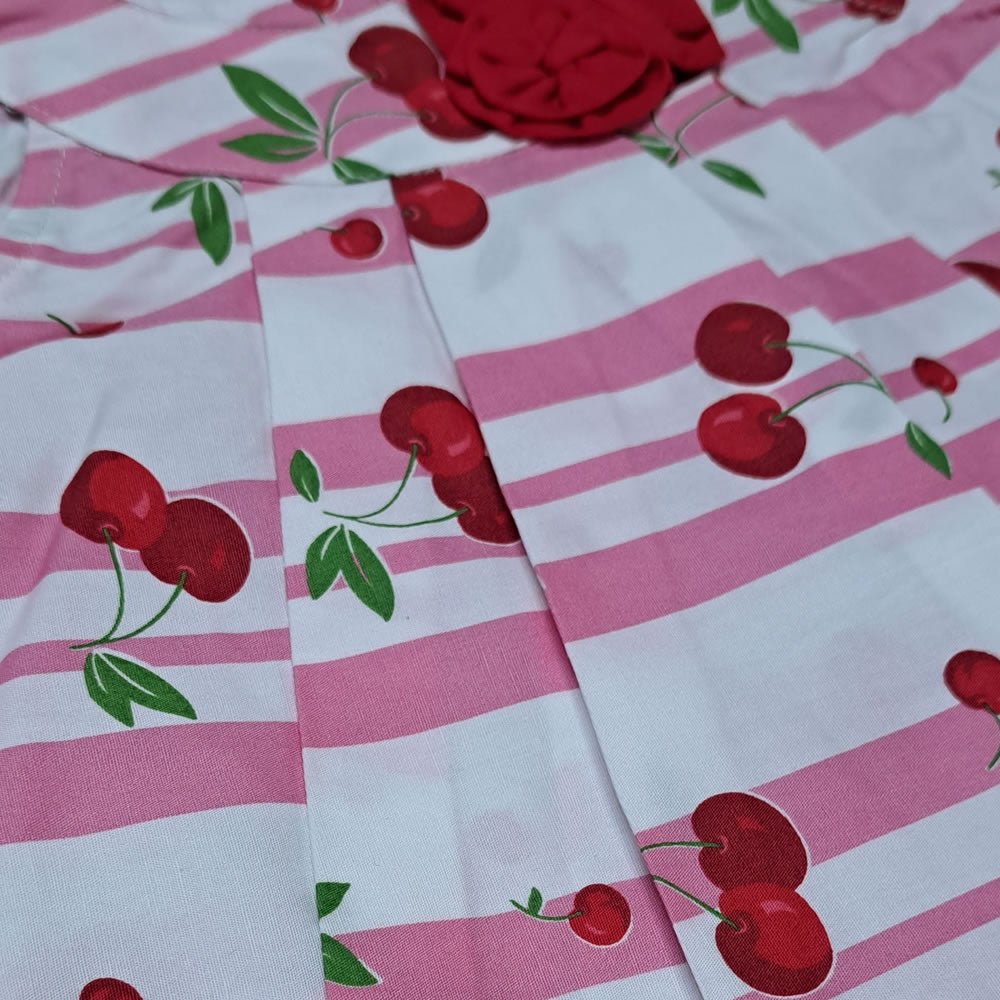 Baby Kleid Sommerkleid Rosa Weiß gestreift mit Kirschen Muster