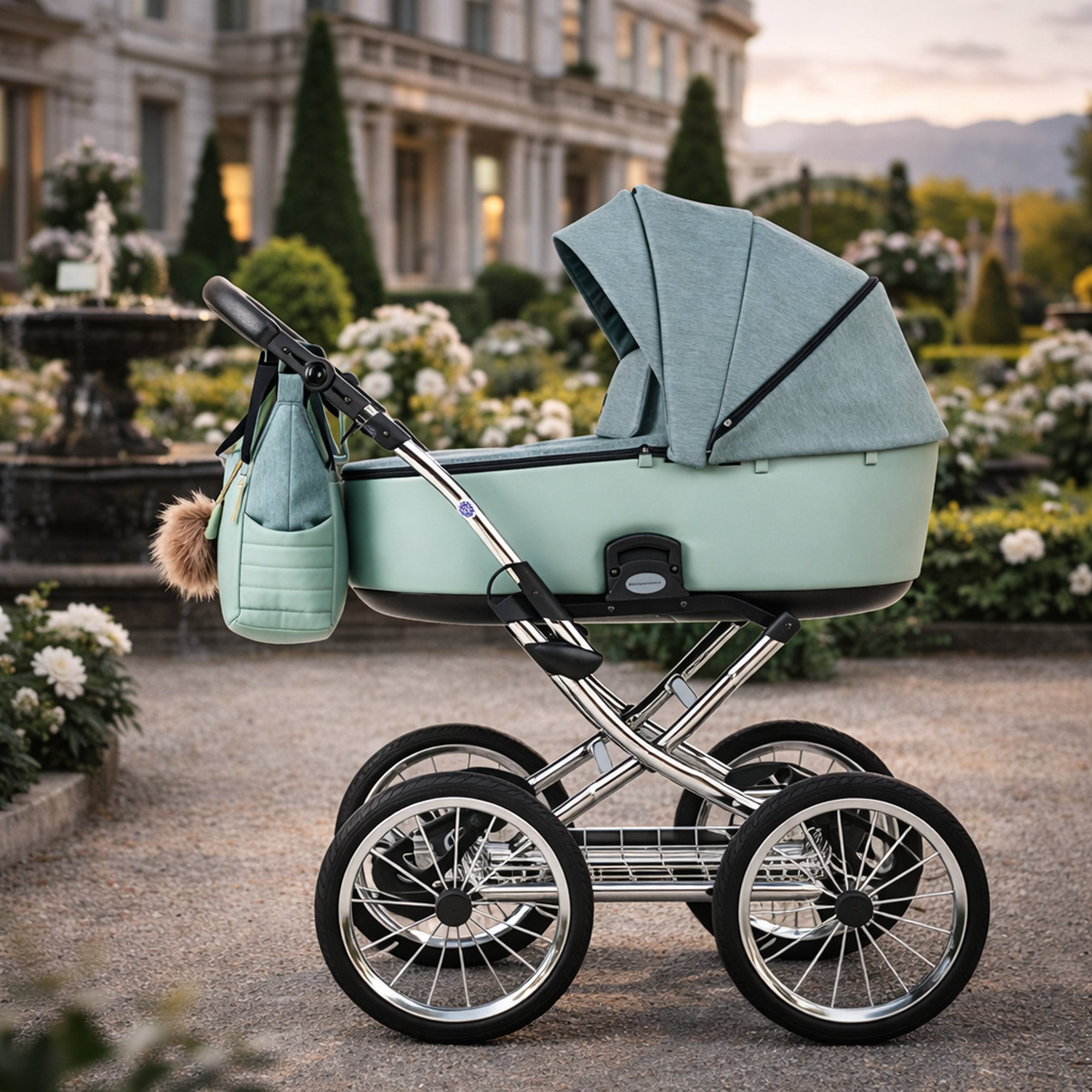 Knirpsenland Retro Style Chrome Edition Kinderwagen – Sage Green