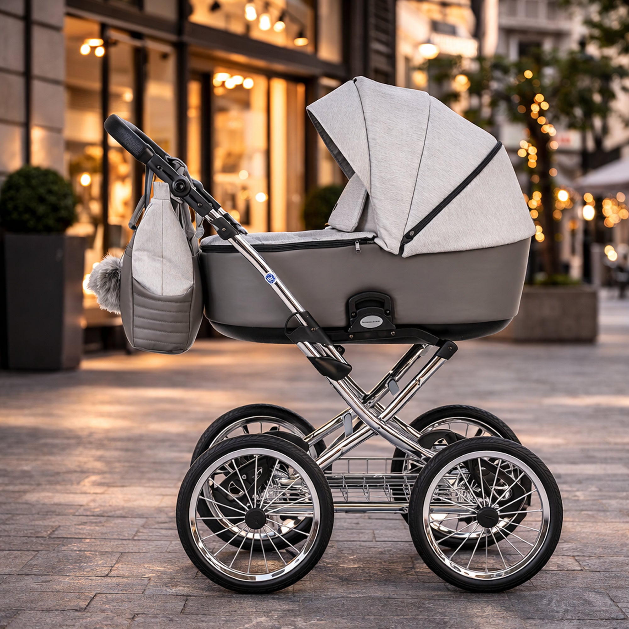 Knirpsenland Retro Style Chrome Edition Kinderwagen – Silver Grey
