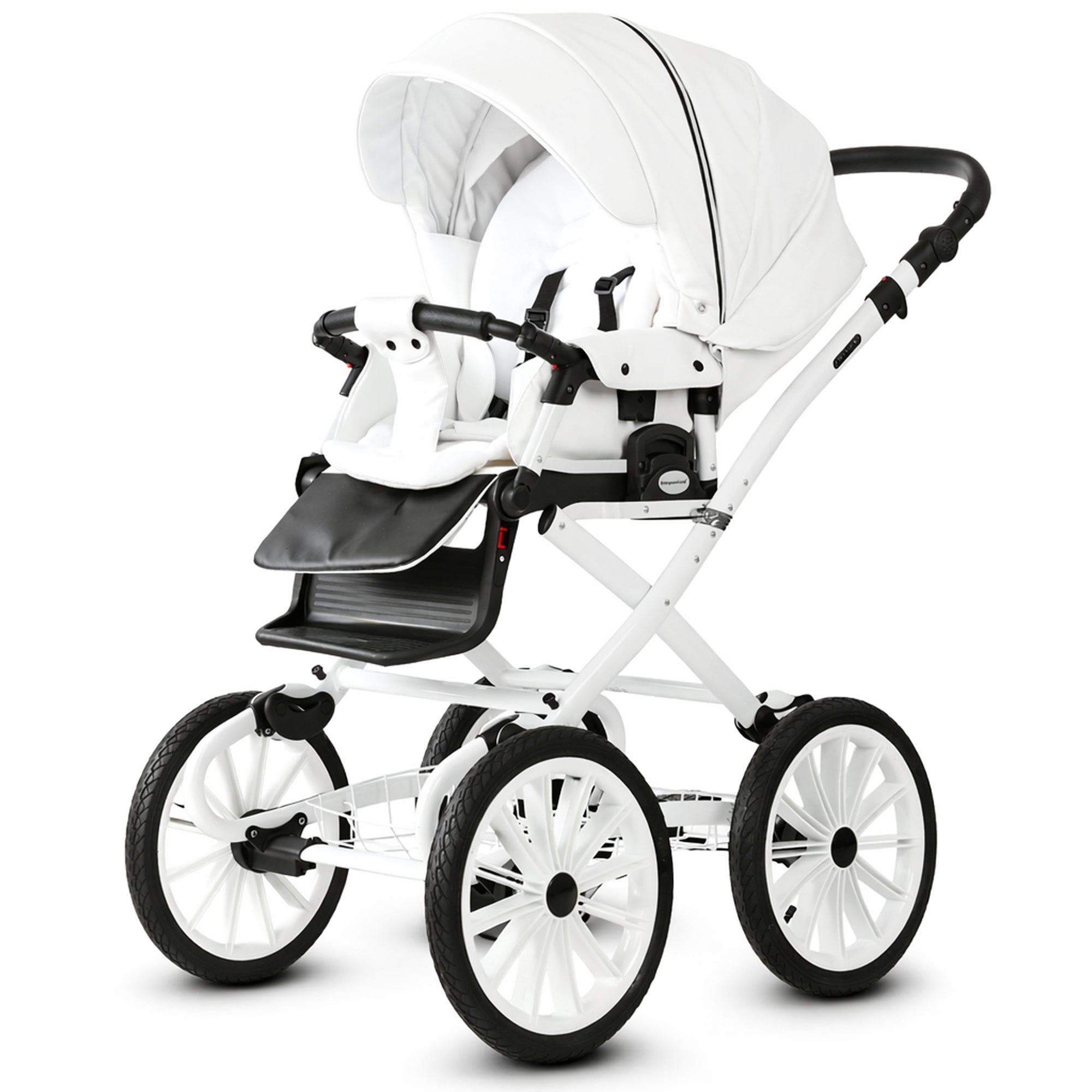 Knirpsenland Retro Exclusive Kinderwagen Weiß Leder – Ivory