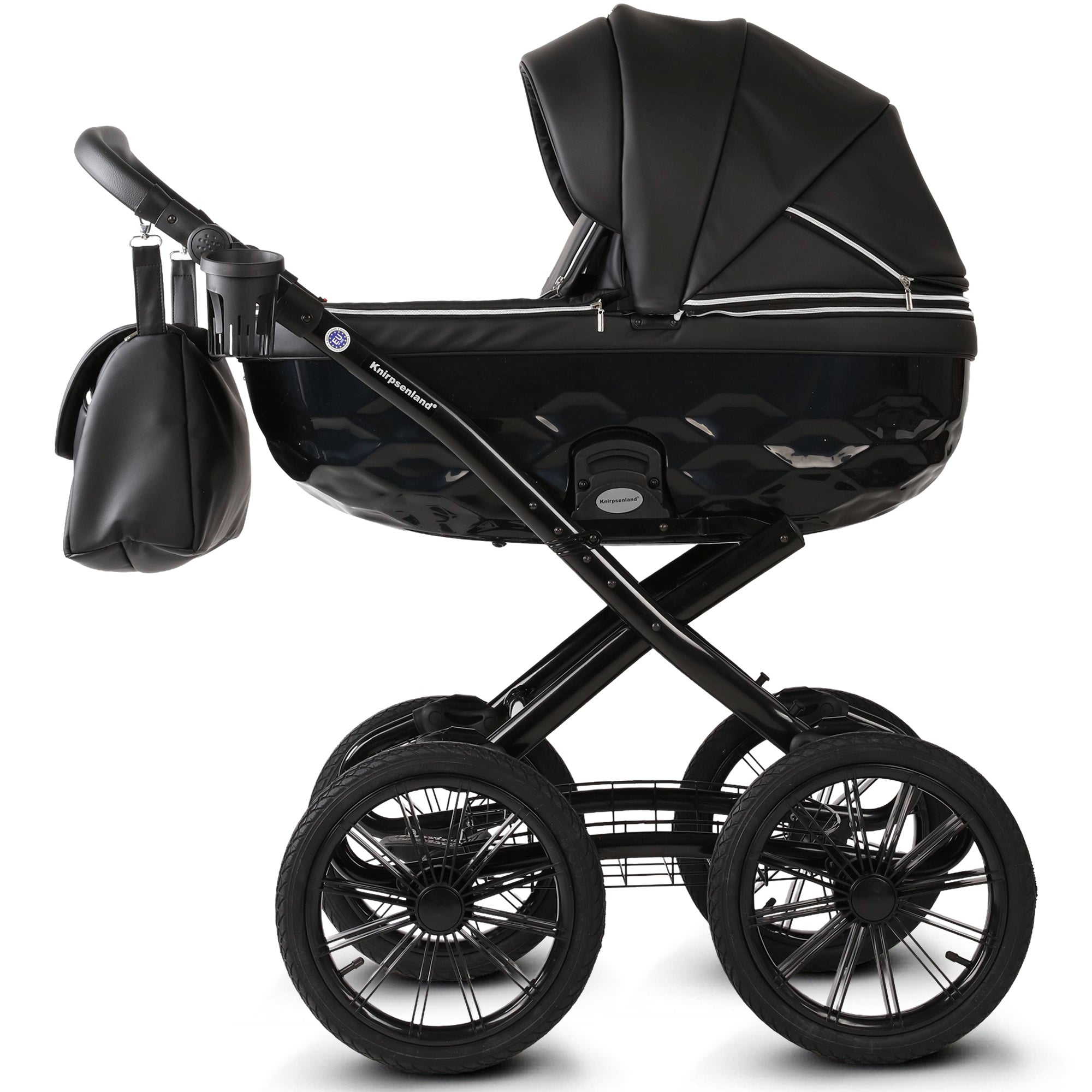 Knirpsenland Retro Exclusive Kinderwagen Schwarz Leder – Midnight