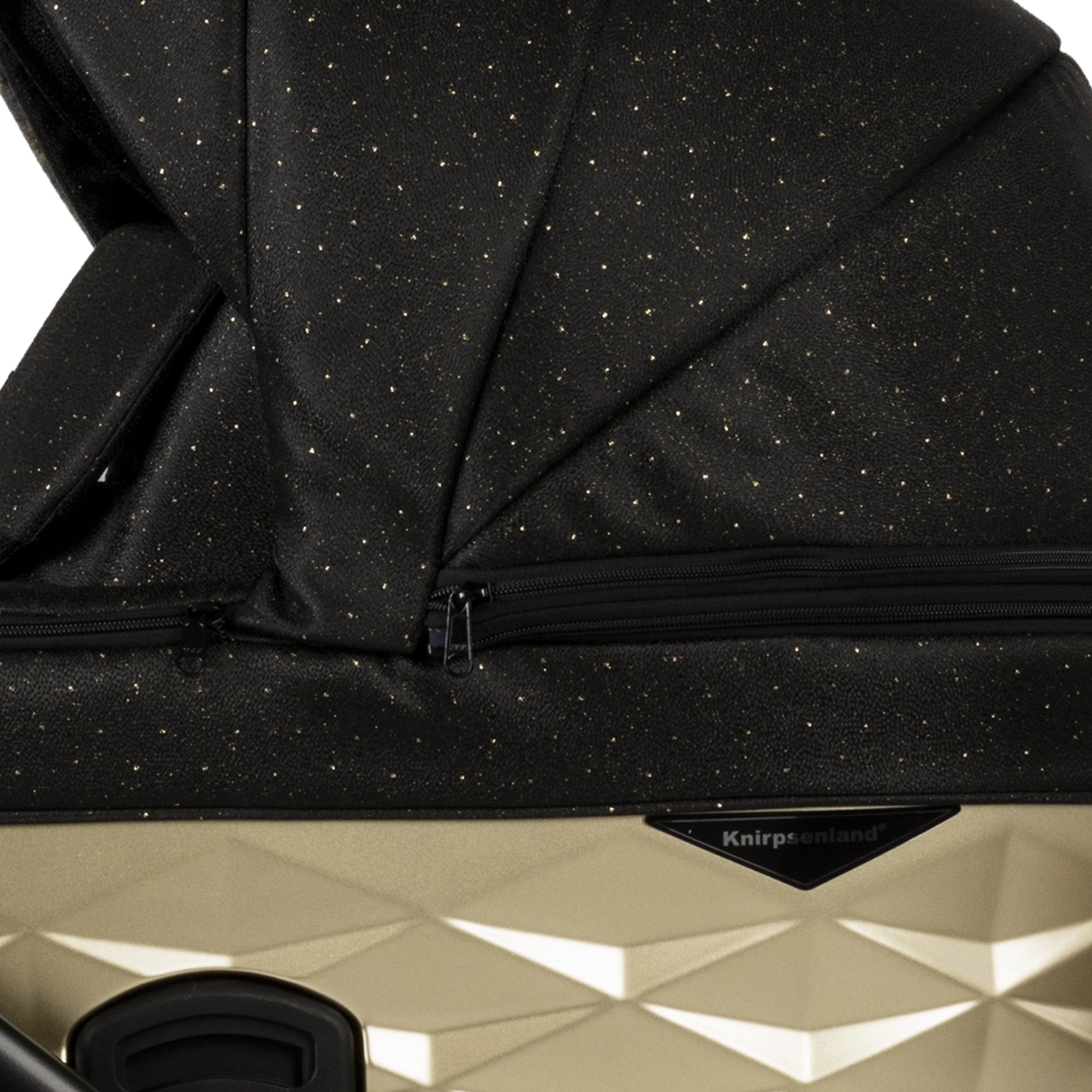 Luxus Kombi-Kinderwagen Milano Gold Schwarz – Limited Edition mit Galaxy Glitzerstoff & 3D Lack-Wanne