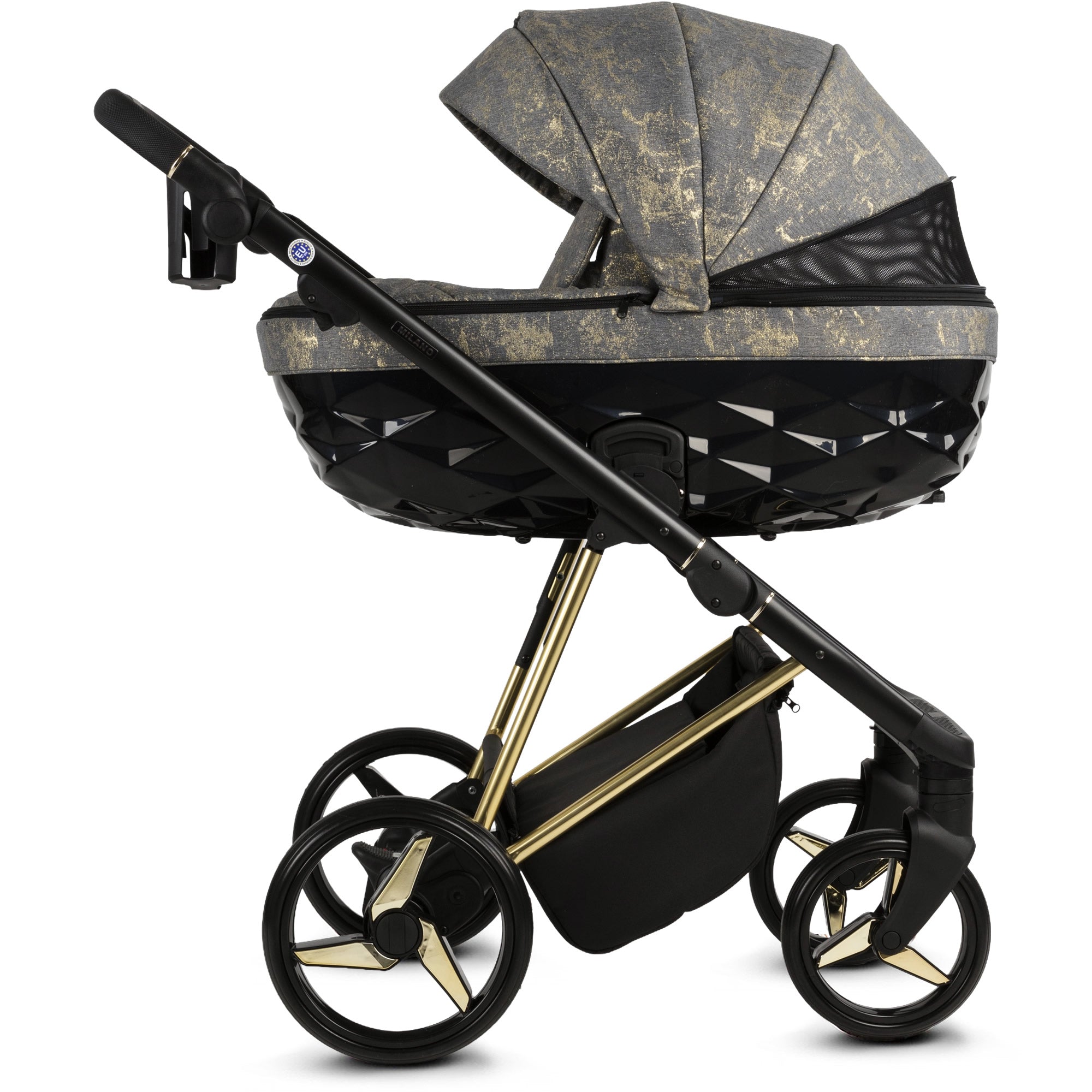 Luxus Kombi-Kinderwagen Milano Grau Gold – Limited Edition mit exklusiver Stoffstruktur