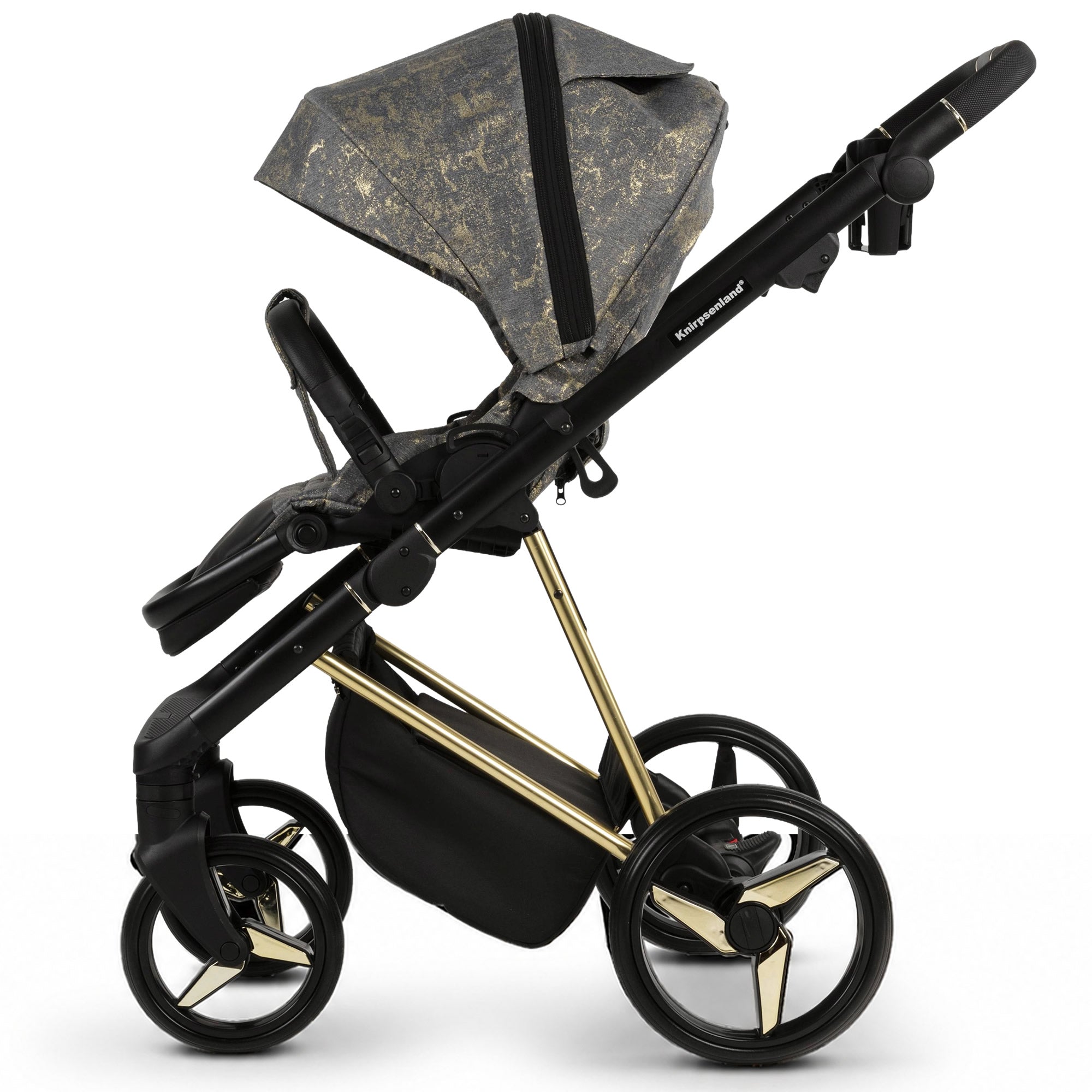 Luxus Kombi-Kinderwagen Milano Grau Gold – Limited Edition mit exklusiver Stoffstruktur