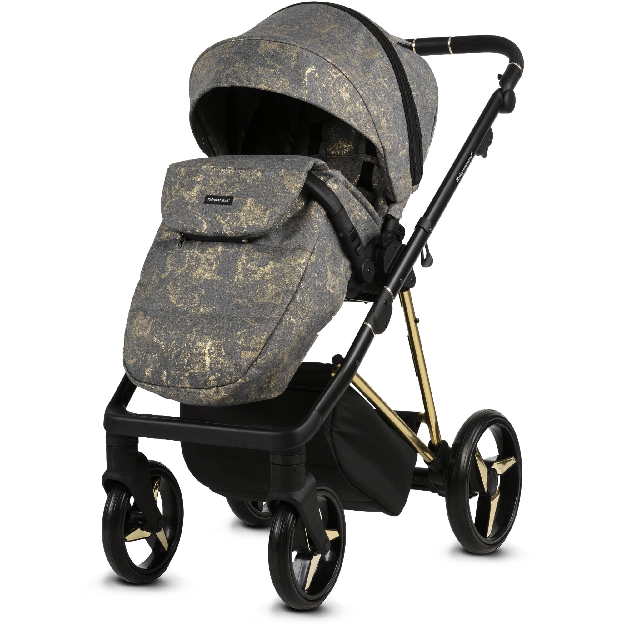 Luxus Kombi-Kinderwagen Milano Grau Gold – Limited Edition mit exklusiver Stoffstruktur