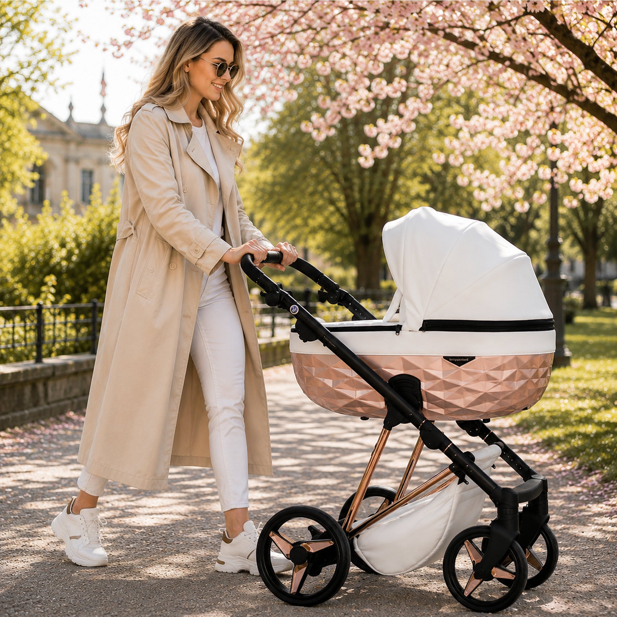 Milano Weiß Roségold Kinderwagen – Limited Edition
