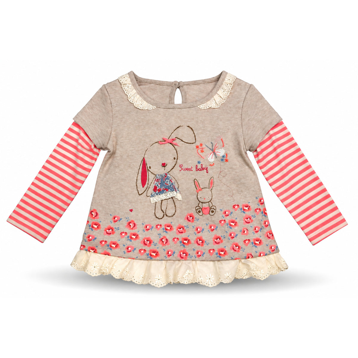 Mädchen Zweiteiler Hase Rosa – Baby Outfit aus Baumwolle