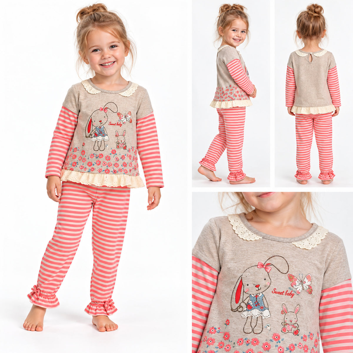 Mädchen Zweiteiler Hase Rosa – Baby Outfit aus Baumwolle