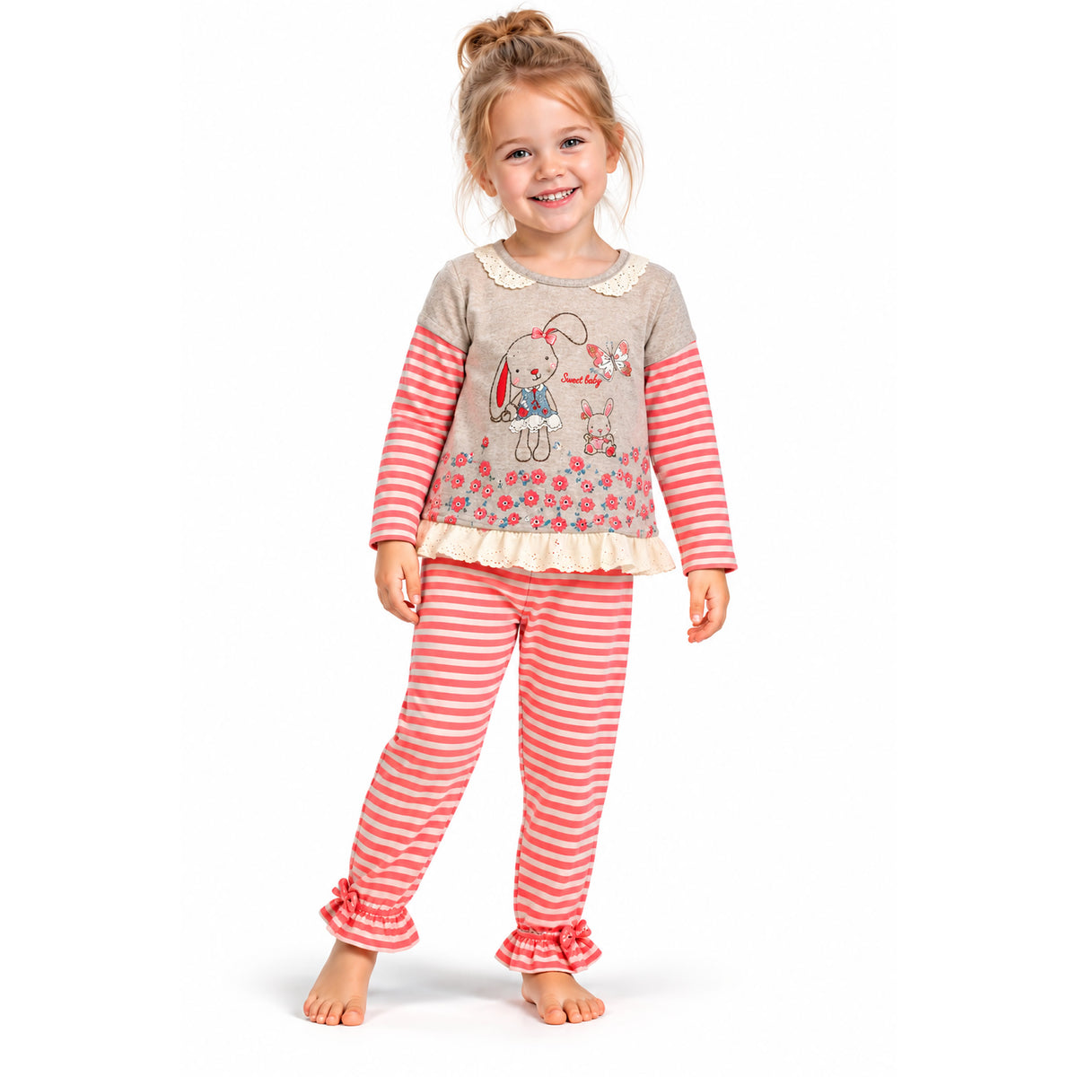 Mädchen Zweiteiler Hase Rosa – Baby Outfit aus Baumwolle