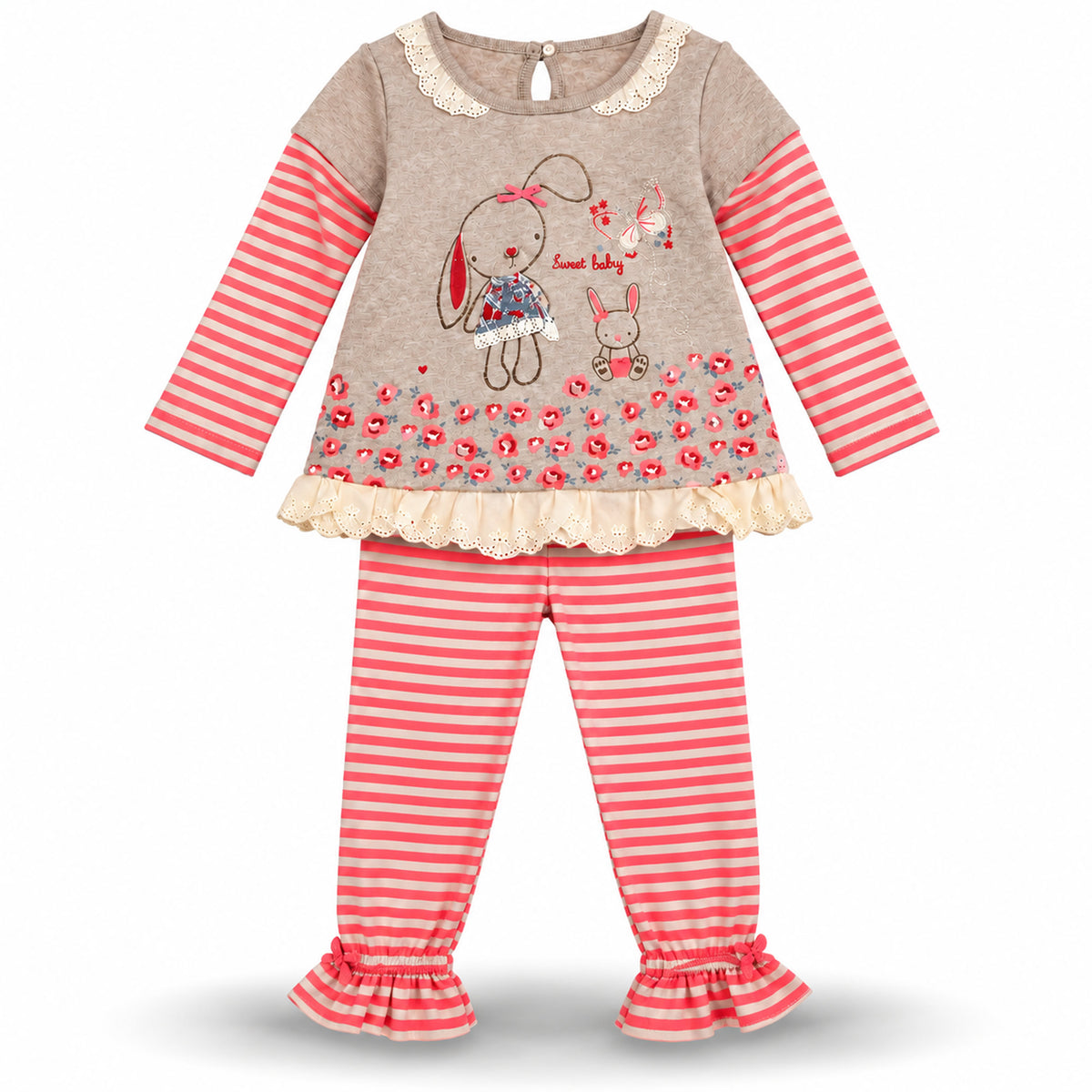 Mädchen Zweiteiler Hase Rosa – Baby Outfit aus Baumwolle