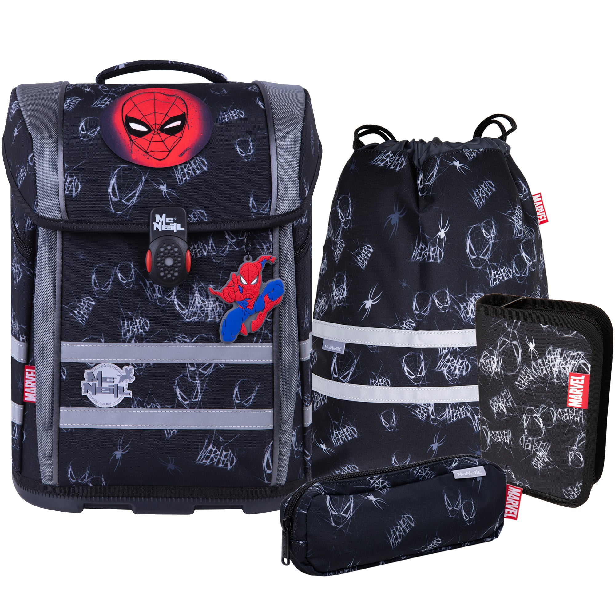 McNeill Schulranzen Perfecto Spider Man II 5tlg. Set – Ergonomischer Marvel ClickFlex System