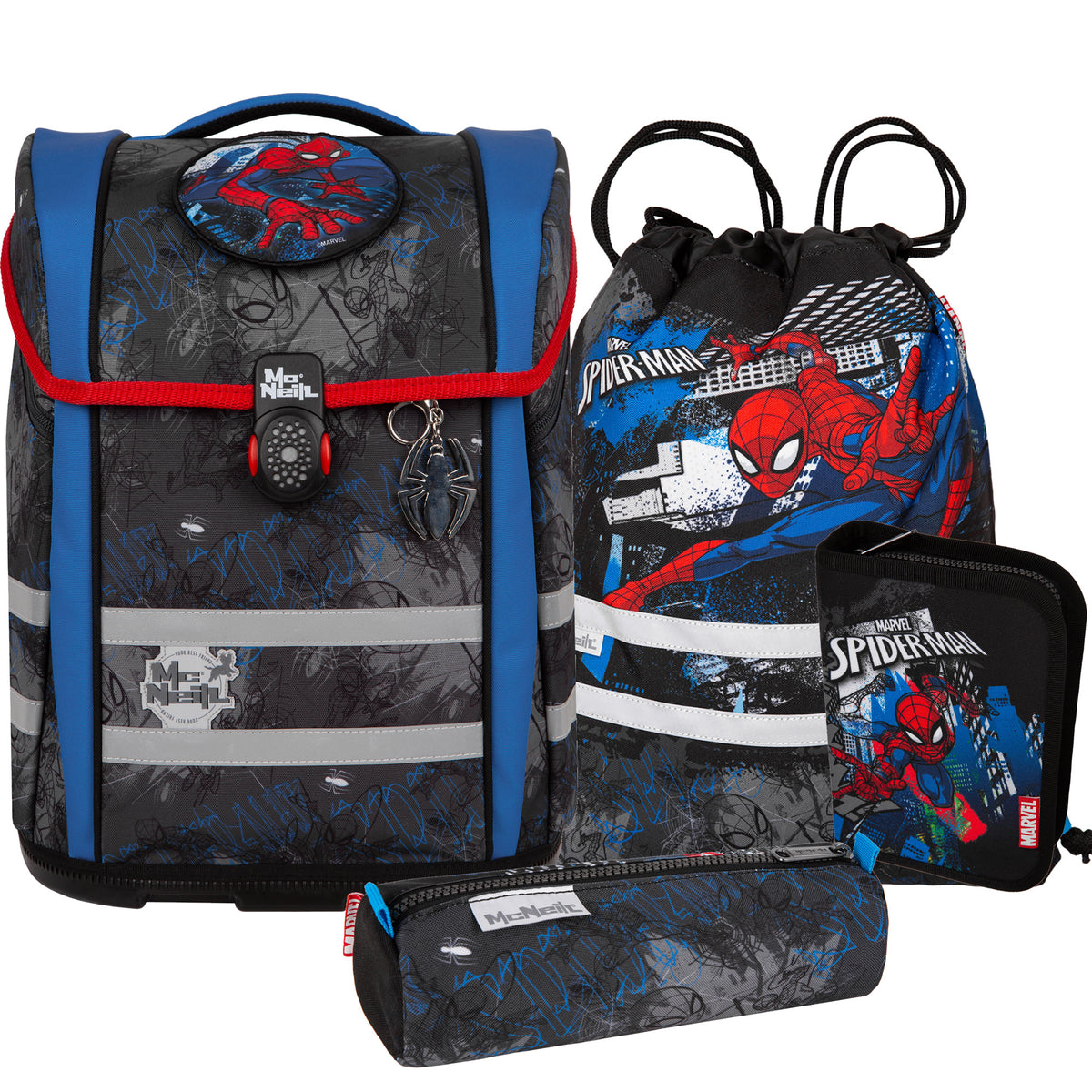 McNeill Schulranzen Perfecto Spider Man 5tlg. Set – Ergonomischer Marvel ClickFlex System