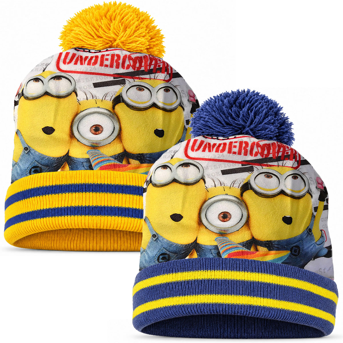 Minions Kinder Wintermütze mit Bommel – warm gefüttert, Gr. 52–54