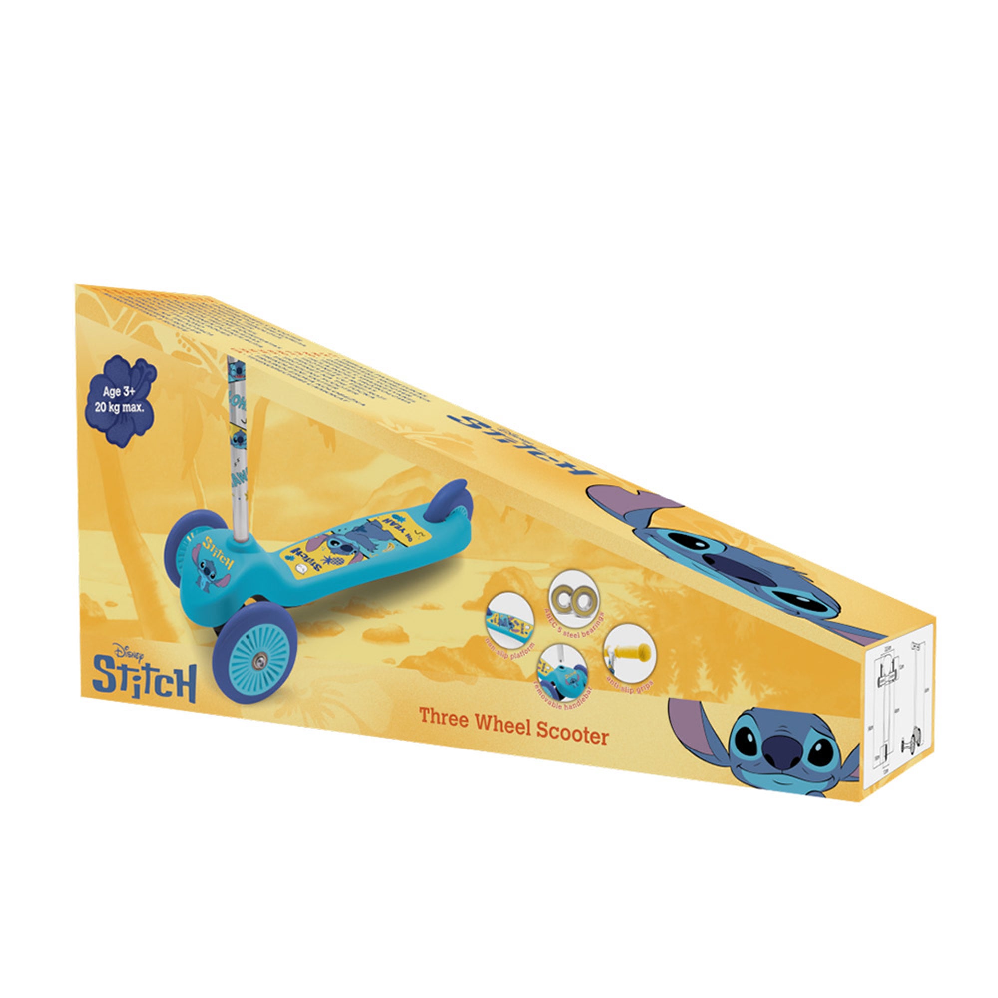Disney Stitch Balance Scooter 3-Rad Kinder Roller Blau Gelb