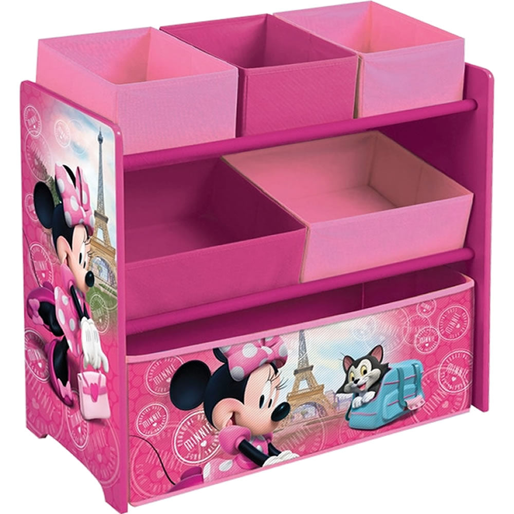 mäusesichere aufbewahrung Minnie Maus Kinderregal – Holz Spielzeugregal mit 6 Boxen