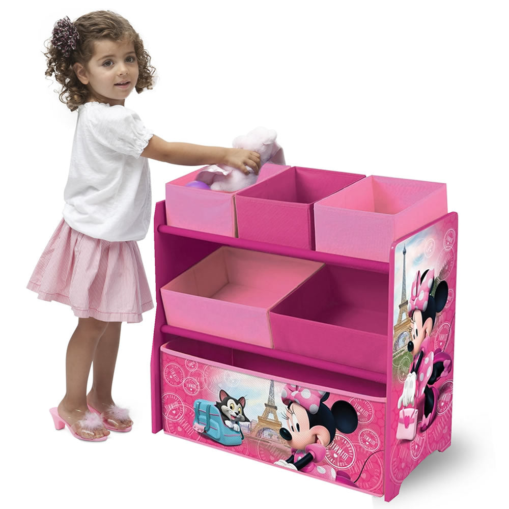 mäusesichere aufbewahrung Minnie Maus Kinderregal – Holz Spielzeugregal mit 6 Boxen