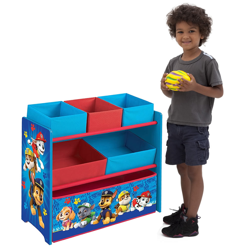 PAW Patrol Kinderregal mit 6 Stoffboxen – Spielzeugregal aus Holz