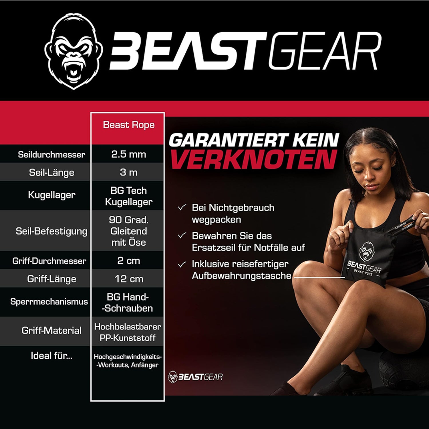 Springseil Fitnessseil Sprungseil Sport Boxen MMA Crossfit Stahl Beast Gear