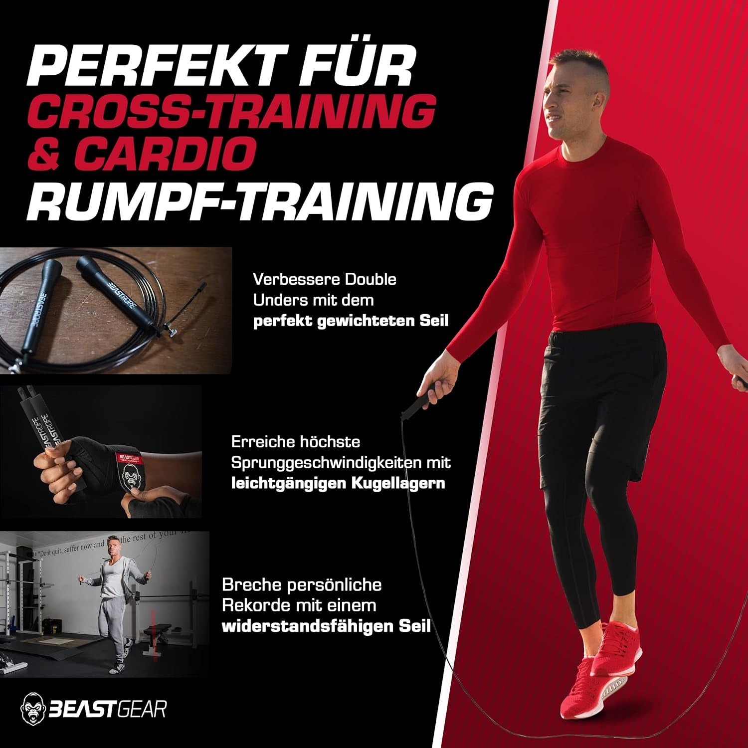 Springseil Fitnessseil Sprungseil Sport Boxen MMA Crossfit Stahl Beast Gear