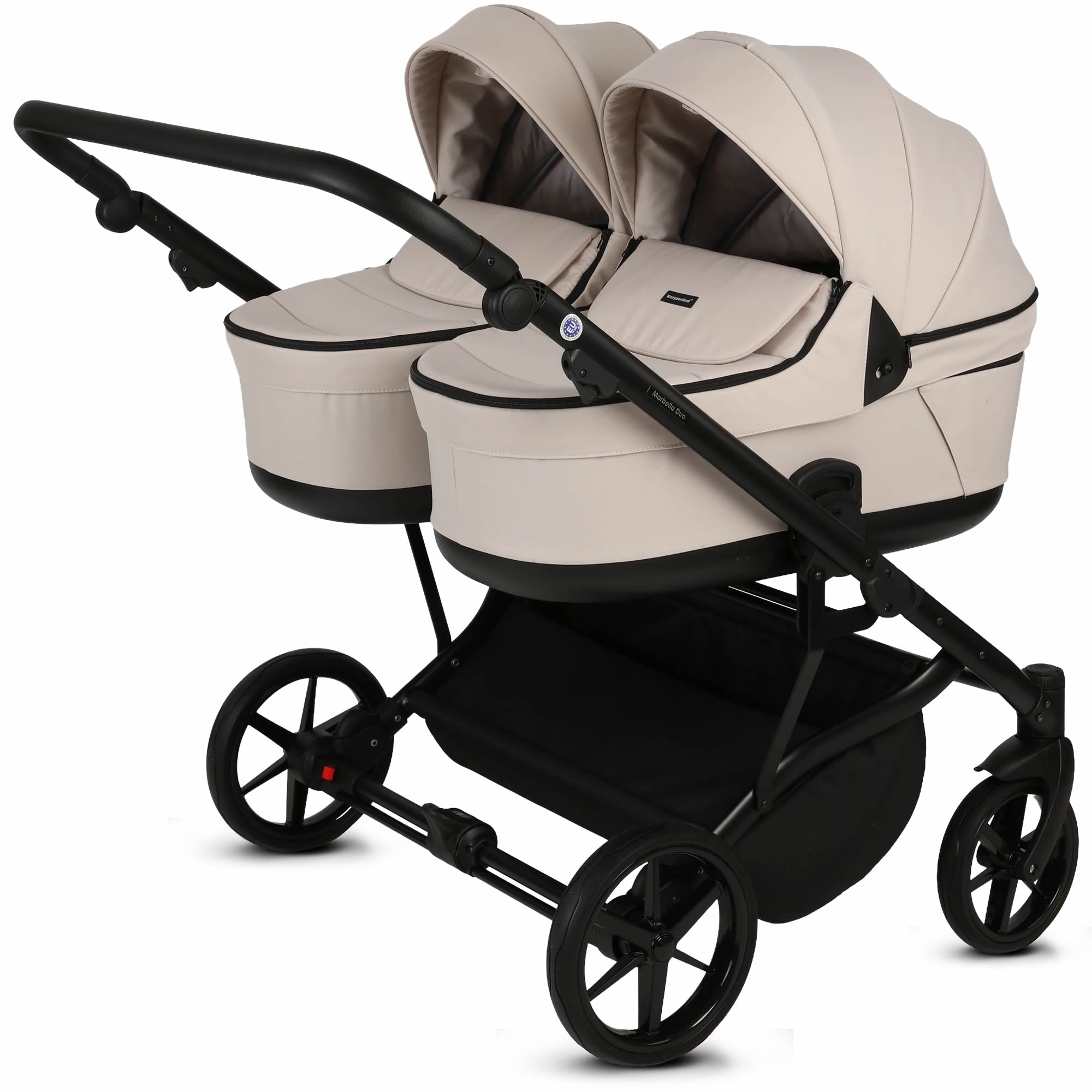 Knirpsenland Marbella Duo Beige – Premium Zwillingskinderwagen mit 2 Babywannen & 2 Sportsitzen