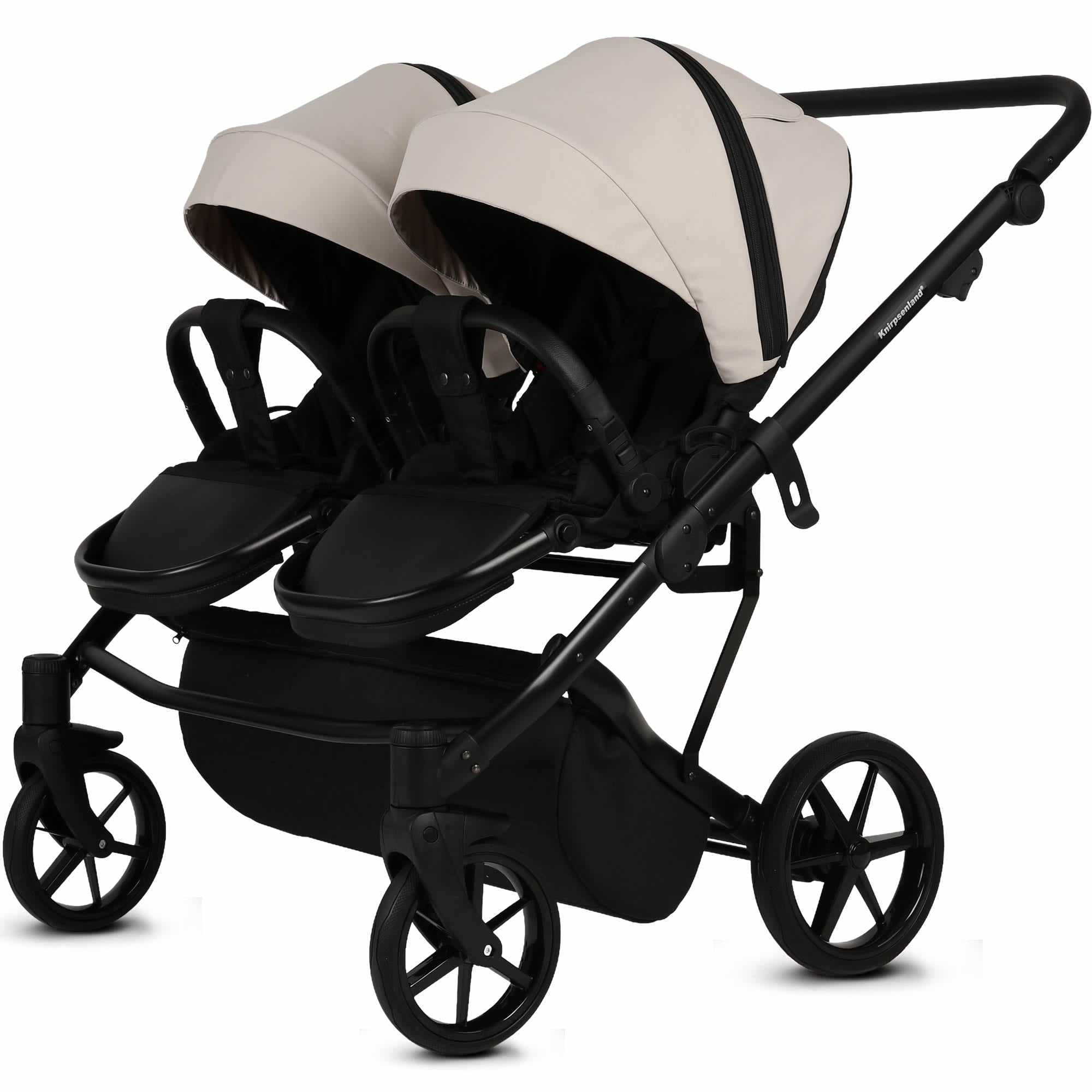 Knirpsenland Marbella Duo Beige – Premium Zwillingskinderwagen mit 2 Babywannen & 2 Sportsitzen