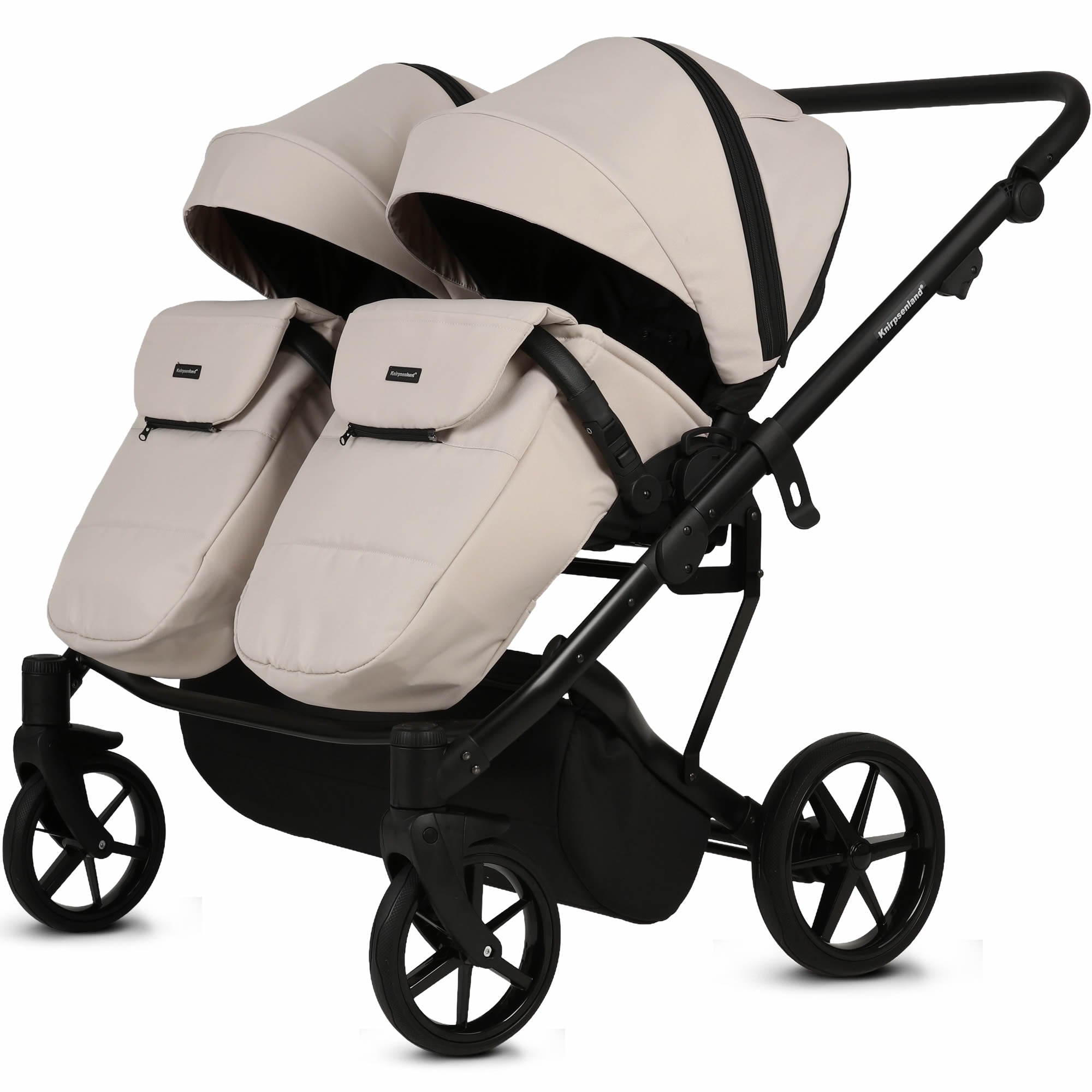 Knirpsenland Marbella Duo Beige – Premium Zwillingskinderwagen mit 2 Babywannen & 2 Sportsitzen